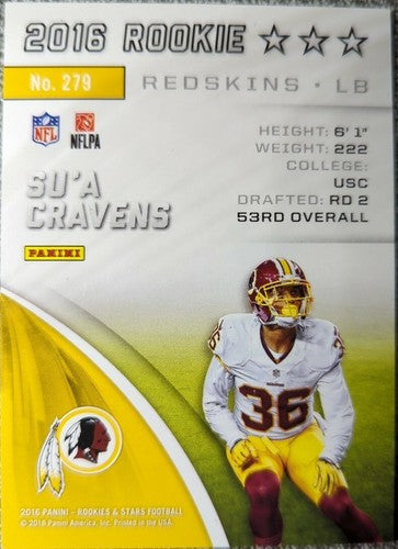 SU'A CRAVENS 2016 Panini Rookies & Stars RC PLATINUM SP #1/1 Washington One of
