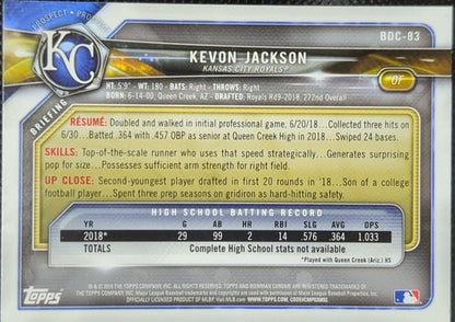 KEVON JACKSON 2019 Topps Transcendent VIP PARTY 2018 Bowman Chrome RC 1/1 Royals