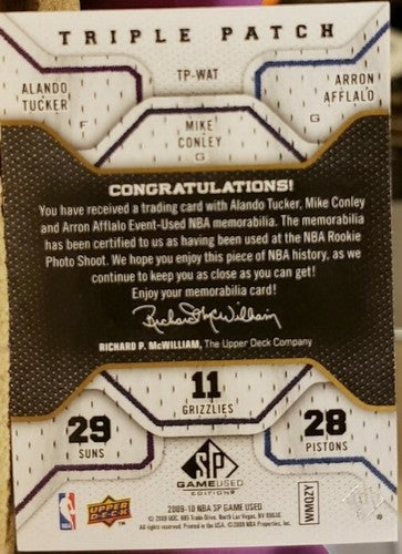 Mike CONLEY AFFLALO TUCKER 2009-10 SP Game Used Triple Jersey PATCH Laundry Tag