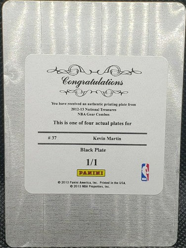 KEVIN MARTIN 2012-13 Panini National Treasures NBA Gear PRINTING PLATE SP #1/1