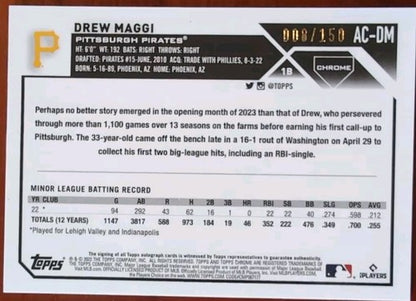 DREW MAGGI 2023 Topps Chrome Update RC AUTO BLUE REFRACTOR #8/150 Pirates Tigers