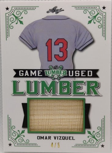 OMAR VIZQUEL 2021 Leaf Lumber JUMBO Game Used Bat Relic Patch EMERALD GREEN #4/5