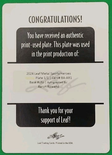 AARON ROWAND 2024 Leaf Metal Sports Heroes AUTO PRINTING PLATE SP #1/1 White Sox