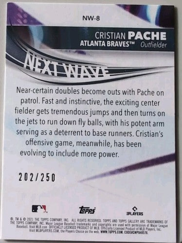 CRISTIAN PACHE 2021 Topps Gallery Next Wave RC GREEN SP #/250 Braves Phillies As