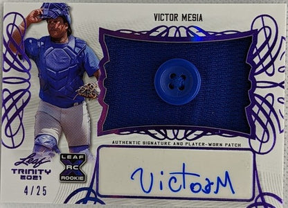 VICTOR MESA JR 2021 Leaf Trinity RC DUAL AUTO Jersey BUTTON PATCH SP /25 Marlins