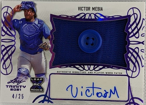 VICTOR MESA JR 2021 Leaf Trinity RC DUAL AUTO Jersey BUTTON PATCH SP /25 Marlins