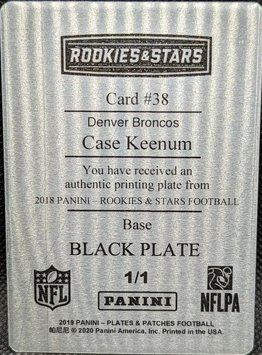 CASE KEENUM 2018 Panini Rookies Stars PRINTING PLATE SP 1/1 Broncos Bills One of