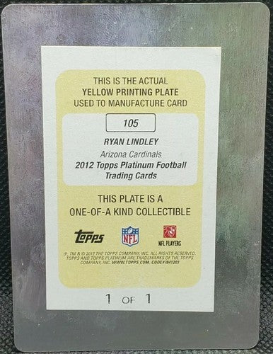 RYAN LINDLEY 2012 Topps Platinum RC PRINTING PLATE SP 1/1 Cardinals Colts One of