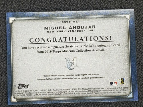 MIGUEL ANDUJAR 2019 Topps Museum DUAL AUTO TRIPLE Jersey GOLD SP #5/5 NY Yankees