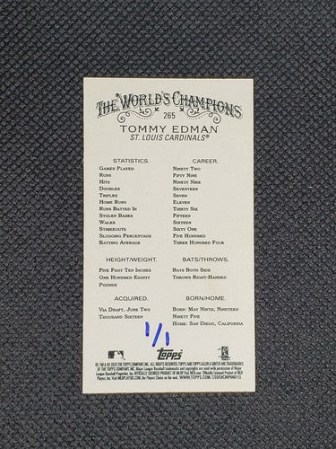 TOMMY EDMAN 2020 Topps Allen & Ginter GLOSSY Mini SP #1/1 St. Louis Cardinals AG