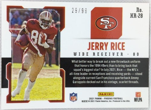 JERRY RICE 2021 Panini Phoenix Hot Routes ORANGE HOLO Parallel #/99 49ers Niners