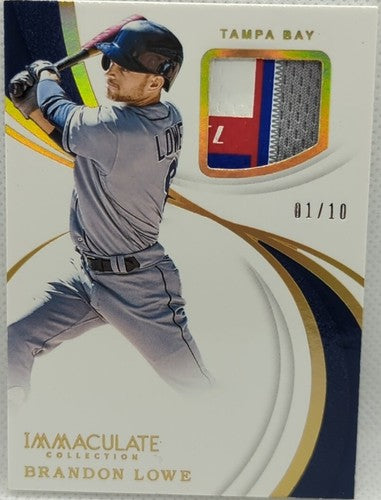 BRANDON LOWE 2019 Panini Immaculate Swatches Jersey LAUNDRY TAG PATCH #1/10 Rays