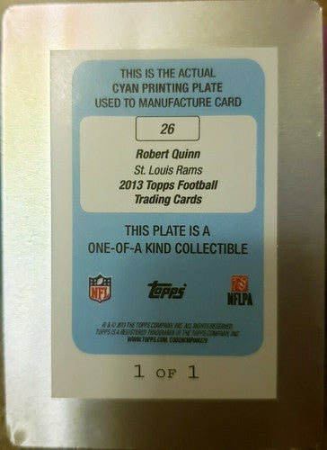 ROBERT QUINN 2013 Topps Football Cyan PRINTING PLATE SP #1/1 of 1 St. Louis Rams