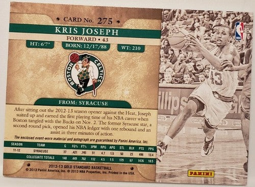 KRIS JOSEPH 2012-13 Panini Gold Standard RC DUAL AUTO Jersey Boston Celtics Nets