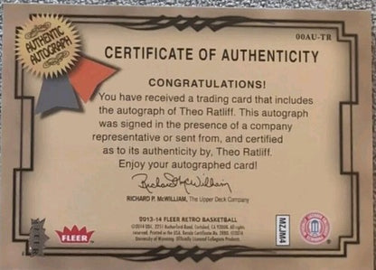 THEO RATLIFF 2013-14 Fleer Retro 2000-01 Autographics AUTO Pistons 76ers Wyoming