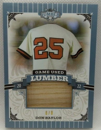 DON BAYLOR 2022 Leaf Lumber JUMBO Game Used BAT PATCH Relic #8/8 Orioles Angels