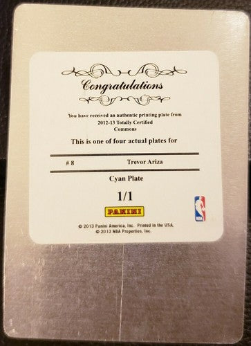 TREVOR ARIZA 2012-13 Panini Totally Certified PRINTING PLATE 1/1 Hornets Rockets