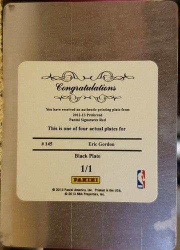 ERIC GORDON 2012-13 Panini Preferred Signatures PRINTING PLATE SP 1/1 of Hornets