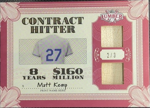 MATT KEMP 2022 Leaf Lumber DUAL Game Used BAT Relic #/3 LA Dodgers Braves Padres