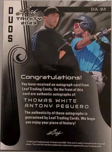 Thomas WHITE Antony PEGUERO 2023 Leaf Trinity Duos DUAL AUTO BLACK #1/1 Marlins