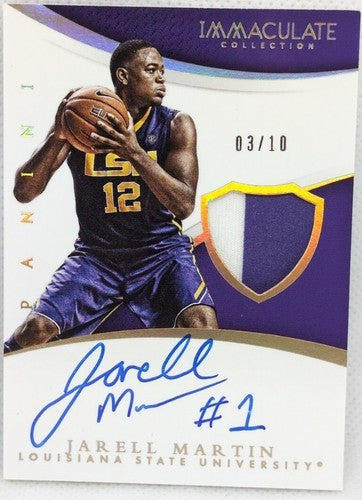 JARELL MARTIN 2015-16 Panini Immaculate DUAL AUTO PATCH GOLD #3/10 Grizzlies LSU