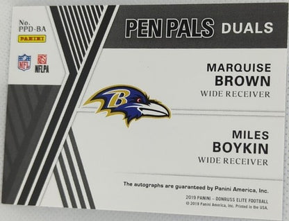 Marquise BROWN Miles BOYKIN 2019 Donruss Elite RC DUAL BLUE INK AUTO SP Ravens
