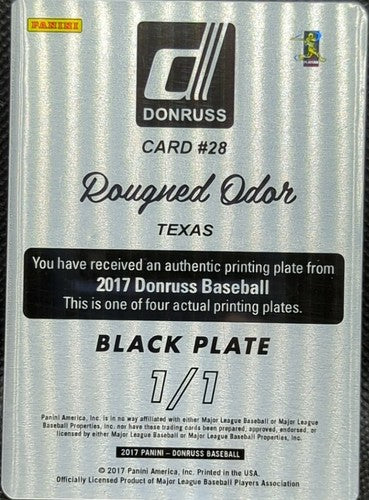 ROUGNED ODOR 2017 Panini Donruss Diamond Kings PRINTING PLATE 1/1 Rangers One of