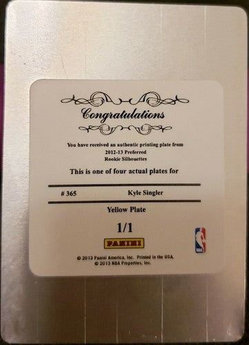 KYLE SINGLER 2012-13 National Treasures RC PRINTING PLATE #1/1 Pistons Preferred