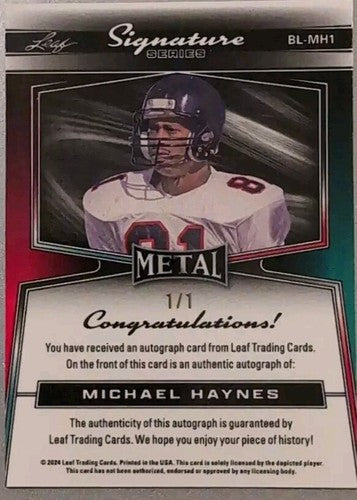 MICHAEL HAYNES 2024 Leaf Metal Signature AUTO Cracked Ice #1/1 of Falcons Saints