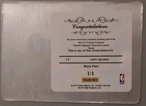 ANDRE IGUODALA 2012-13 National Treasures Timeline PRINTING PLATE SP 1/1 Nuggets
