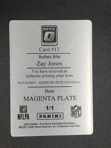 ZAY JONES 2019 Panini Donruss Optic PRINTING PLATE #1/1 Bills Raiders 2020 Patch