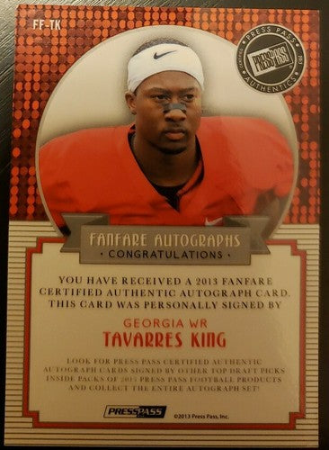 TAVARRES KING 2013 Press Pass FanFare RC AUTO SSP GO DAWGS INSCRIPTION Georgia