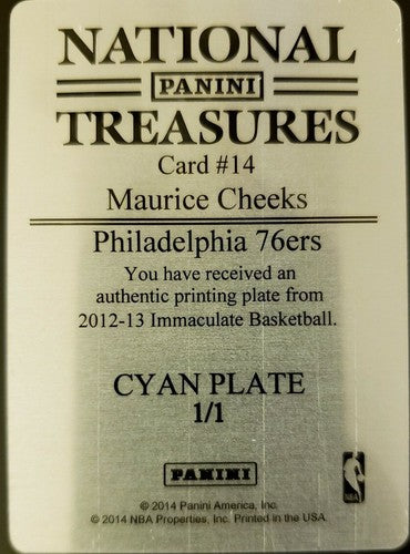 MAURICE MO CHEEKS 2012-13 Panini Immaculate All-Star PRINTING PLATE SP 1/1 76ers