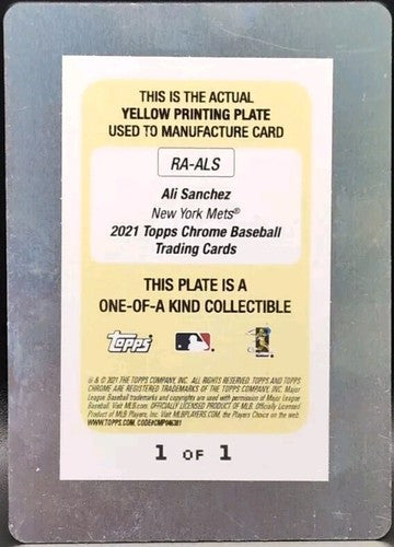 ALI SANCHEZ 2021 Topps Chrome RC AUTO PRINTING PLATE #1/1 Mets Marlins Cardinals