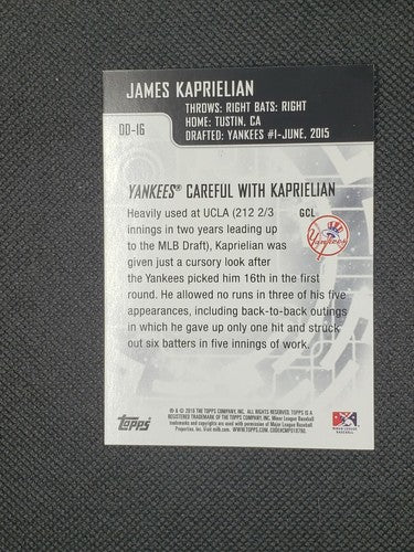 JAMES KAPRIELIAN 2016 Topps Pro Debut Distinguished RED Rookie RC #/5 Yankees As