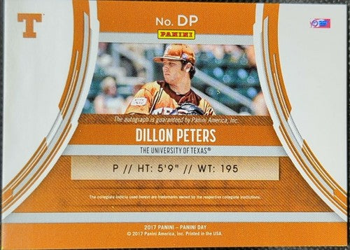 DILLON PETERS 2017 Panini Day RC AUTO JUMBO BRAND LOGO PATCH #4/10 Pirates Texas