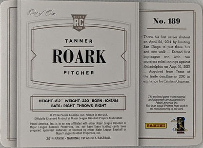 TANNER ROARK 2014 Panini National Treasures AUTO LOGO PATCH PRINTING PLATE #1/1