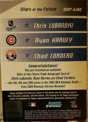 Chad CORDERO Ryan HARVEY Chris LUBANSKI 2004 Bowman Chrome Rookie TRIPLE AUTO SP