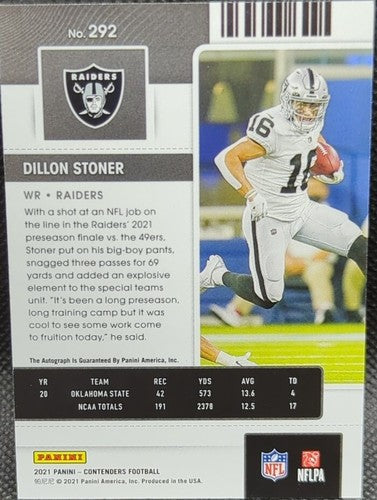DILLON STONER 2021 Panini Contenders RC AUTO Rookie Ticket SP Las Vegas Raiders
