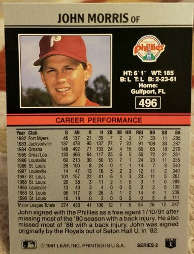 JOHN MORRIS 2014 Memories 1991 Leaf Series 2 496 Buy Back Ruby Red SP #1/1 of 1