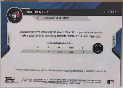 NATE PEARSON 2020 Bowman Next Prospect Pool RC AUTO ORANGE SP #/5 Blue Jays Cubs
