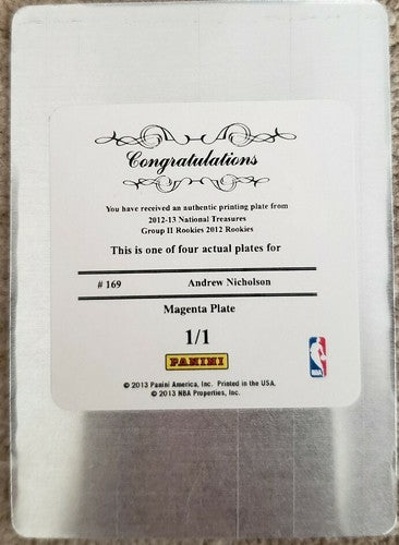 ANDREW NICHOLSON 2012-13 National Treasures Rookie PRINTING PLATE 1/1 of 1 Magic
