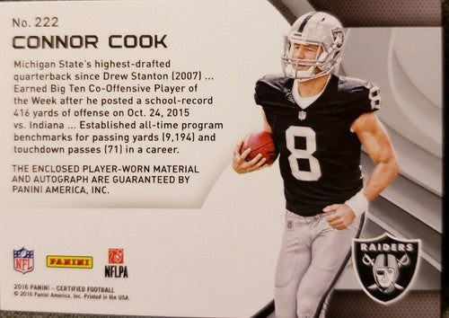 CONNOR COOK 2016 Certified Dual AUTO Jersey Letter Number PATCH SP #/149 Raiders