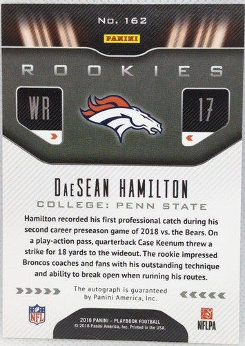 DaeSEAN HAMILTON 2018 Panini Playbook Rookies AUTO BLACK SSP #2/5 Denver Broncos