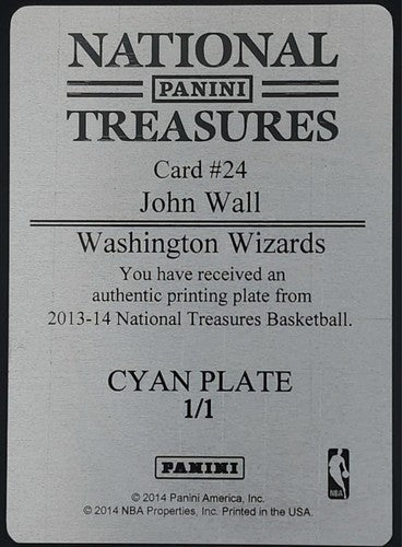 JOHN WALL 2013-14 Panini National Treasures Tags PRINTING PLATE SP #1/1 Wizards