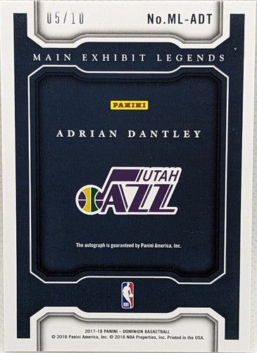 ADRIAN DANTLEY 2017-18 Panini Dominion Main Exhibit Legends GOLD AUTO #5/10 Jazz