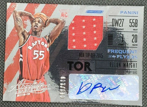 DELON WRIGHT 2015-16 Panini Absolute Dual AUTO JERSEY RC /149 Raptors Hawks Mavs
