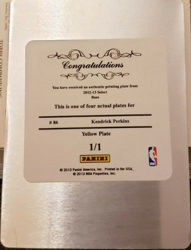 KENDRICK PERKINS 2012-13 Panini Select PRINTING PLATE SP #1/1 Thunder Cavaliers