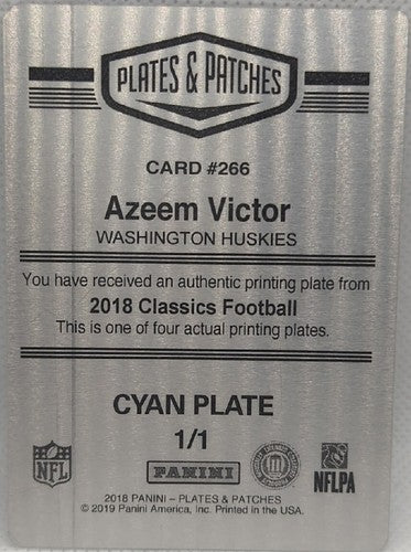 AZEEM VICTOR 2018 Panini Classics PRINTING PLATE SP #1/1 Raiders Washington of