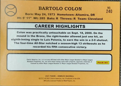 BARTOLO COLON 2021 Panini Donruss Number One Bordered Parallel #1/1 Cleveland of